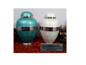 Urna de cremación con textura de aluminio, suministros funerarios, color verde, India - Product Image 3
