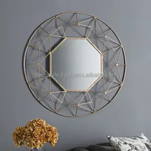 Round Gold Metal Geometric Wall Mirror