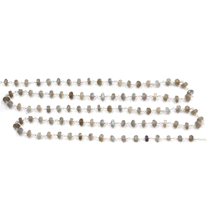 Labradorite Faceted Rondelle Rosary Chain 6–7mm Brass Rhodium Plated <b>Wire</b> Wrapped Gemstone Chain Sold by Foot - Product Image 3
