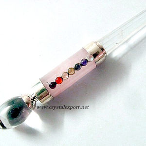 Vente en ligne de quartz rose Chakra Silver 925 Wands avec Lingam Handmade Crystal Engraving Beautiful Chakra Balancing Tool - Product Image 1