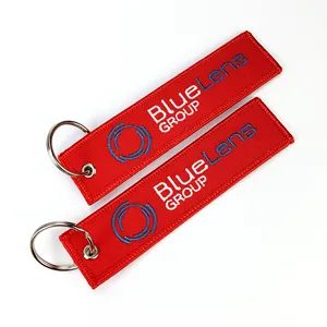 Double Side Embroidery Fabric Keychain with Key Ring Woven embroidered Logo Keychain