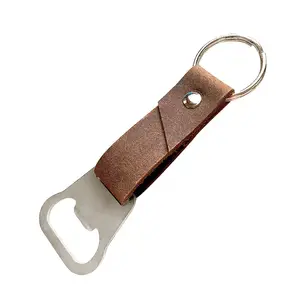 Tùy chỉnh bia mang nhãn hiệu logo PU da dây đeo mở chai Keychain