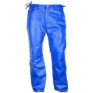 Mens Short Waist Side Laces Genuine Leather Jean Style Blue Pant Waist wholesale price trousers customized color joggers