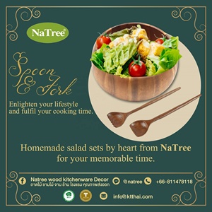 Natree ชุดชามและช้อนไม้ทำไทยเครื่องครัวและอุปกรณ์บนโต๊ะอาหารสำหรับร้านอาหารหรือเฟอร์นิเจอร์ในห้องนอน