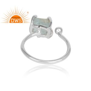 Raw Aquamarine Gemstone Ring Prong <b>Set</b> <b>Silver</b> Adjustable Ring Wholesale Sterling <b>Silver</b> Jewelry Supplier Vintage Collection - Product Image 3