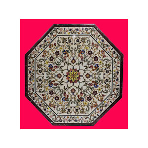 Marble Handcrafted Semi Precious Stone Inlay Design <b>Table</b> Top - Product Image 1
