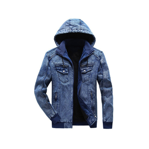 Veste de moto en denim bleu à broderies personnalisées pour homme, taille plus, décontractée, hiver, capuche, fermeture éclair, coton - Product Image 4