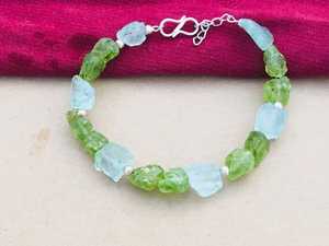 92.5 <b>Sterling</b> <b>Silver</b> 7-8"Long Natural Aquamarine and Peridot Untreated Rough Gemstone Handmade <b>Cuff</b> <b>Bracelet</b> - Product Image 4