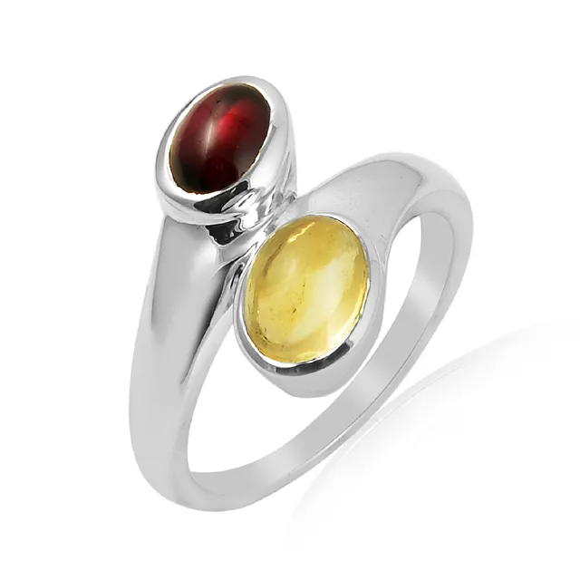 New Arrival best selling high quality Jewelry 925 sterling silver garnet and citrine multi gemstone ring