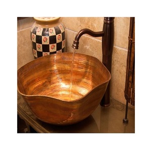 Fregadero de lavabo de la mejor calidad, accesorios de baño de forma redonda, fregadero de lavabo martillado de cobre a precios baratos - Product Image 5