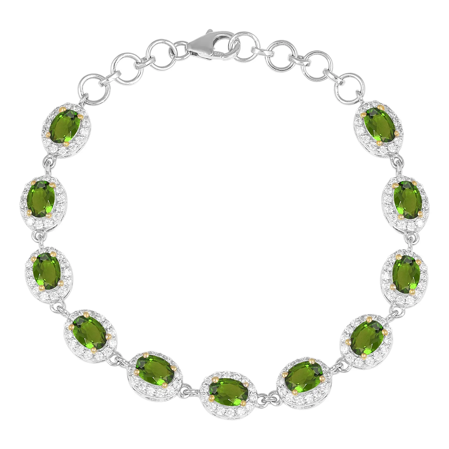 Top grossista Natural Chrome Diopside Pure Solid bracciale in argento Sterling 925 leggero braccialetto Cubic Zirconia Gems Jewellery