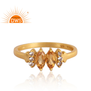 Oro amarillo citrino de plata esterlina de piedras preciosas anillo de topacio blanco joyería de la boda - Product Image 2