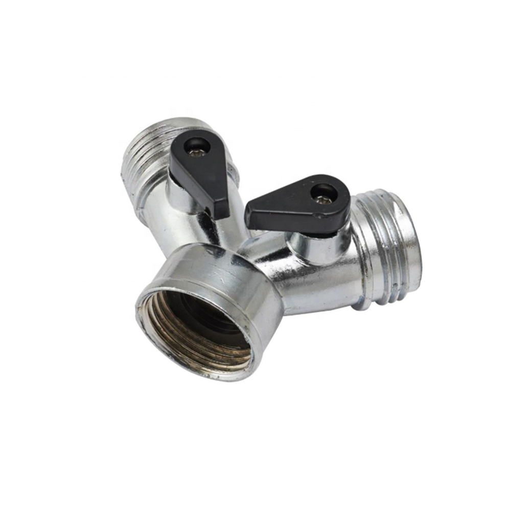Dual Valve Hose Tap Adaptor Quality Zinc Y Garden Hose Connector 2 Ways Splitter with Individual Watering Outlet Shut Off Valves