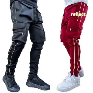 2022 top ranking New Men's Stretch Sweatpants slim Solid Color GYM pants jogger reflect Running training jogging pants man