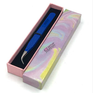 แหนบต่อขนตาสแตนเลสปลายเงินปลายโค้งเคลือบผงสีฟ้า - Product Image 1