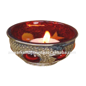 Handmade Vintage <b>Glass</b> & Brass Tealight Votive <b>Holder</b> With Bowl Shaped for Home Decoration - Product Image 6