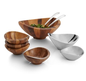 Plato de ensalada de madera marrón de alta calidad con cucharas de tazón de servir de Metal para el hogar Hotel restaurante frutas comida USO COMERCIAL - Product Image 6