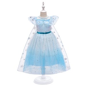 Robe longue de princesse de style preppy pour fillettes, motif floral à col rond avec volants, vêtement d'été en mousseline - Product Image 4