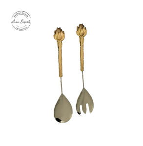 Meilleur prix Lot de 2 poignées de fleur de rose en laiton et acier inoxydable de grande taille pour bols de serveur de salade pour cadeaux d'affaires - Product Image 6