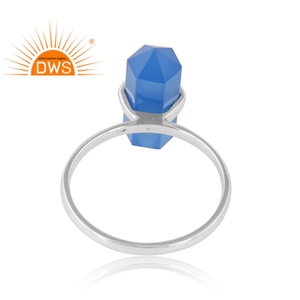สีฟ้า Chalcedony แหวนพลอยเครื่องประดับขายส่งใหม่อินเทรนด์925แหวนเงินปรับดินสอตัดผู้ผลิตเครื่องประดับออกแบบ - Product Image 3