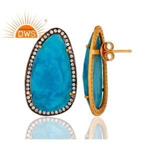Boucles d'oreilles en pierre précieuse pour femmes, carte Turquoise, en argent Sterling 925, plaqué or, vente en gros, possibilité de vente en gros - Product Image 3