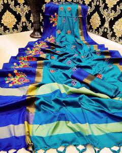 Indien Katan Saree dernier concepteur fête porter mariage dames femmes porter Georgette soie broderie travail Sari avec chemisier Apparelgarment - Product Image 6