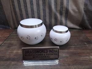 Urna de cremación de mascotas, suministros funerarios de latón blanco, ODYSSEY, pata dorada - Product Image 2