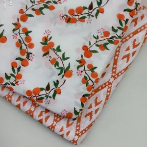 Sanganeri Stof Oranje Ikat Handblokprint Mooie Katoenen Stof Indian Mooie Bedrukte Katoenen Stof Hggsh789