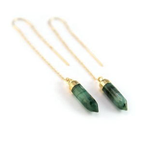 Pendientes de plata de ley 92,5 con lápiz de Esmeralda Natural pulida, joyería de piedra de nacimiento, regalo para mujer - Product Image 1