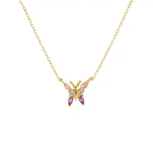 QLEESI Factory Wholesale Colorful Butterfly Pendant Necklaces Women Simple Style Chain Necklace