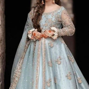 NEW BEAUTIFUL <b>BRIDAL</b> SKY BLUE <b>JACKET</b> WITH LEHENGA DRESS WITH HEAVY DUPATTA DRESS Embellished DABKA, ZARI Work for Wedding @ 2022 - Product Image 1