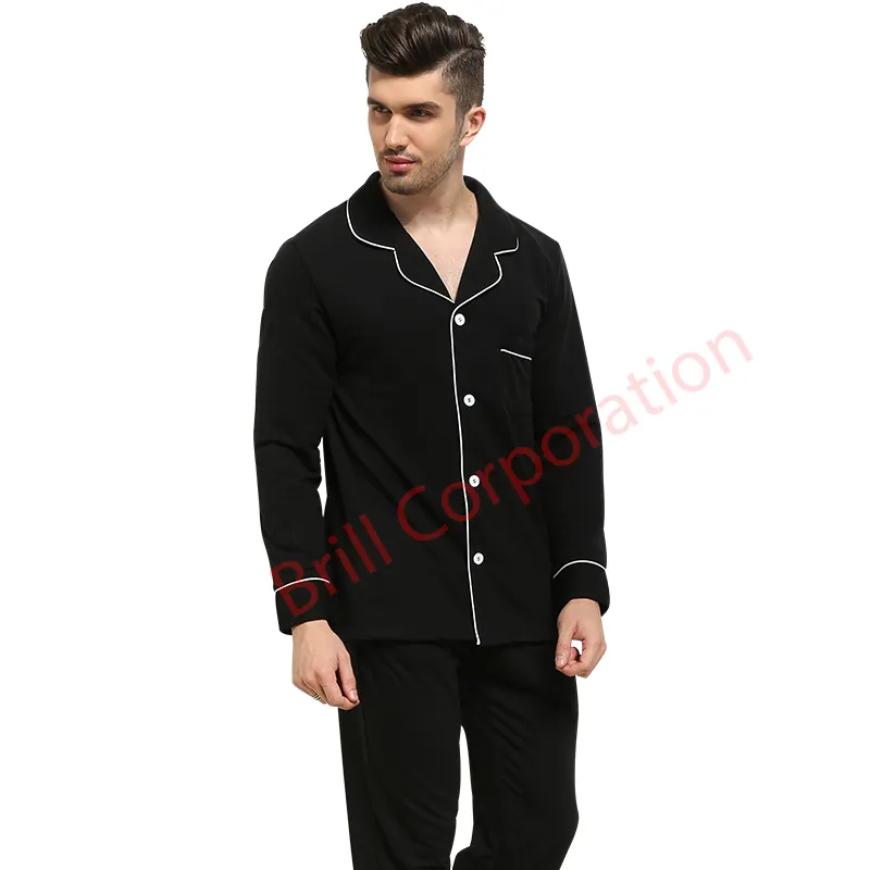 Custom Cotton spring autumn winter v-neck long sleeve loose cotton pajama set men's sleepwear Casual Style Sleep Wear for mens