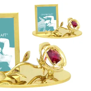 Crystocraft-marco de fotos de Metal, oro de 24 quilates, Rosa 1R, cristales de corte brillante, recuerdo de boda, regalos para invitados