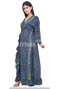 Robe d'été longue à fleurs pour femmes, fendue sur le côté, style Boho, Design à col en v, magnifique imprimé Floral, tendance 2022 - Product Image 2