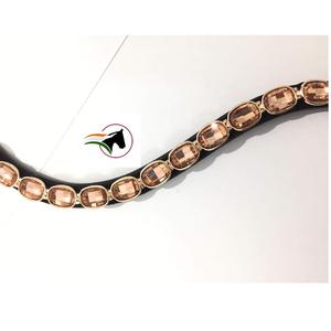 Bandeau équestre de luxe tendance Trainer Choice, or rose, cristal ovale, boucle en ruban adhésif ouvert, cuir, cheval - Product Image 5