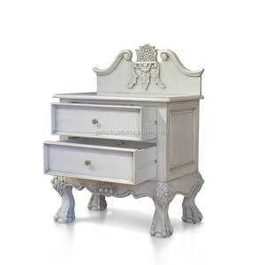 Bedside Carved Classic Solid Wood with <b>White</b> Antique Color Handmade 2 <b>Drawers</b> - Product Image 3