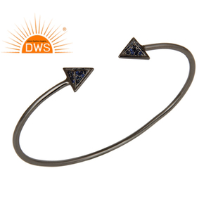 <b>Lovely</b> Blue Sapphire Gemstone Sterling Silver Pyramid Design Sleek Cuff Bracelet Jewelry Classic Collection - Product Image 1