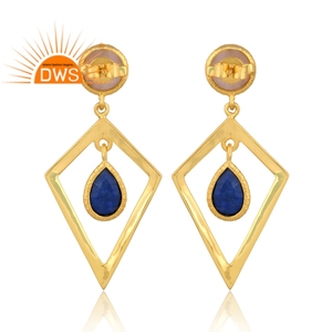 Boucles d'oreilles pendantes en argent sterling faites à la main avec pierre de lune arc-en-ciel naturelle et pierre de lapis-lazuli pour femmes Fabricant de bijoux - Product Image 3