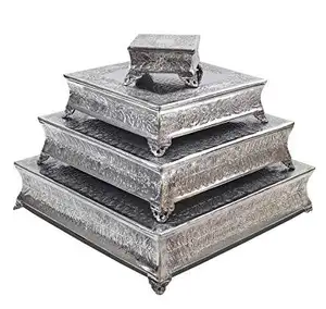 Support à gâteaux rond en aluminium, 4 pièces, accessoires de support, outil de fabrication de pâtisserie avec vernis en argent, décoration pour la maison