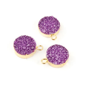 Trouver connecteur forme ronde naturel violet sucre druzy simple caution connecteur 18k plaqué or breloques faisant des connecteurs pendentif - Product Image 4