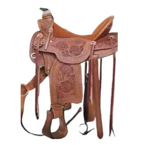 Beautiful Hand Tooled Horse Leather Western Saddle with Tack Set Accessories