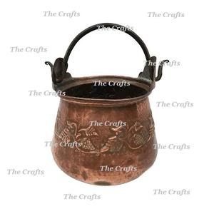 Seau à charbon en cuivre martelé avec poignées en fer, taille et forme personnalisées, seau à charbon pour cheminée en vrac - Product Image 5