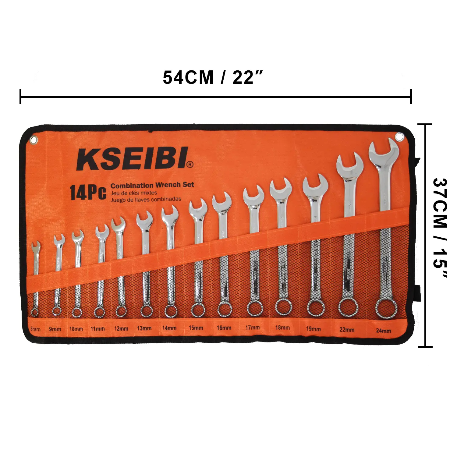 KSEIBI 8-24Mm Kombinasi Kunci Pas Set dengan Berbagai Jenis Kunci Pas 14Pcs dengan Tas Kain