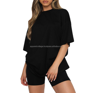 Hot Custom <b>Women's</b> Drop Shoulder Oversize Short Sleeve T-<b>Shirts</b> <b>Loose</b> Fit 100% Cotton Flannel/Batik/Poplin <b>for</b> Spring Summer - Product Image 1