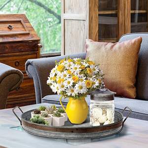 Plateau de service en métal galvanisé gris avec bordure brune élégante Parfait pour la maison et les accessoires de restaurant Poignées légères - Product Image 5