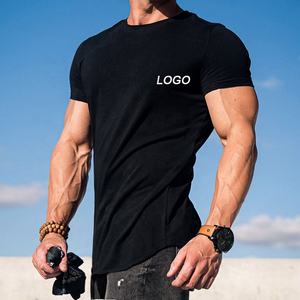 Camiseta deportiva con logotipo personalizado para hombre, Camisa lisa 100% de algodón para gimnasio, cuello redondo, dobladillo curvado, talla grande - Product Image 1