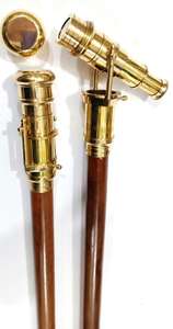 <b>WOODEN</b> WALKING STICK BRASS TELESCOPE HANDLE FOLDABLE CANE - Product Image 3