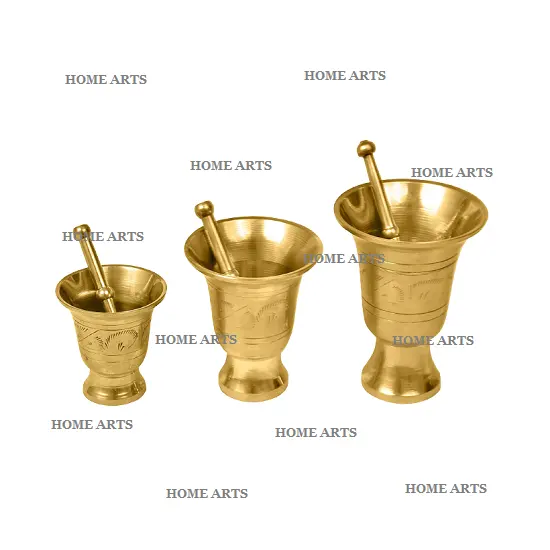 Set mit 3 runden gold polierten Mörsern aus massivem Messing und Stößel hand gefertigt in verschiedenen Größen aus reinem Messing