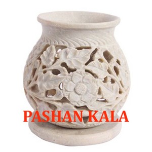 Soapstone Candle Burner with Hnadi Shapes - Product Image 1