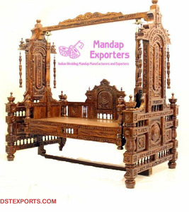 ชิงช้าพระราชแบบดั้งเดิมแกะสลักสวยงามสำหรับบ้าน,ไม้สักแกะสลักเต็มรูปแบบ Jhula ไม้สักไม้ Oonjal/Jhula สำหรับในร่ม - Product Image 2